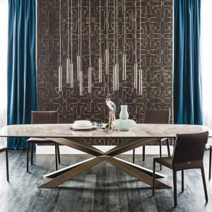 이탈리아 디자인 금속 다리 긴 현대 직사각형 소결 석 식당 10 시터